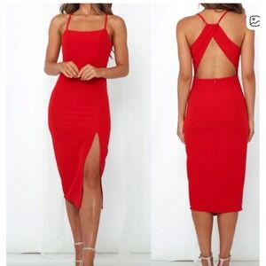 Hello Molly Have the last Dance Open Back Midi Dress  Bodycon Side Slit XS US 2